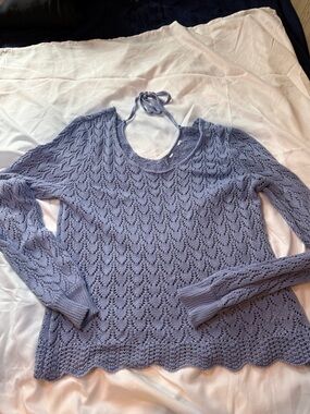 Light Lavender Open-Knit Scoop Neck Women's Sweater